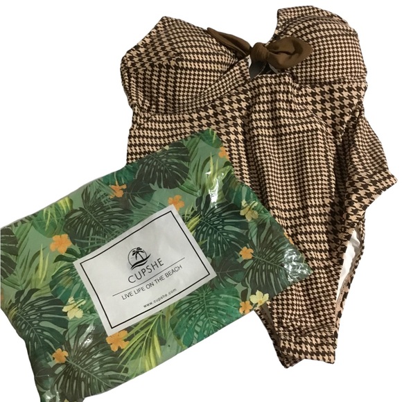 Cupshe One Piece Brown Herringbone Plaid Size 3X NWT Swimsuit (See Sizing) - Picture 6 of 9